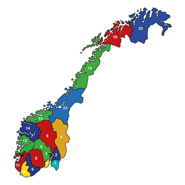 Kart over Norges Fylken